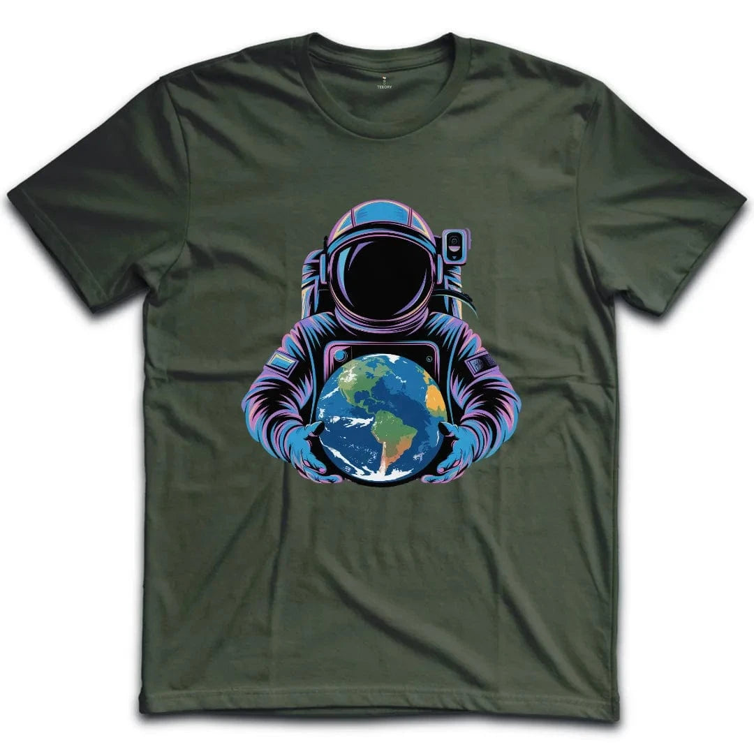 Vibrant Astronaut Holding Earth T-Shirt