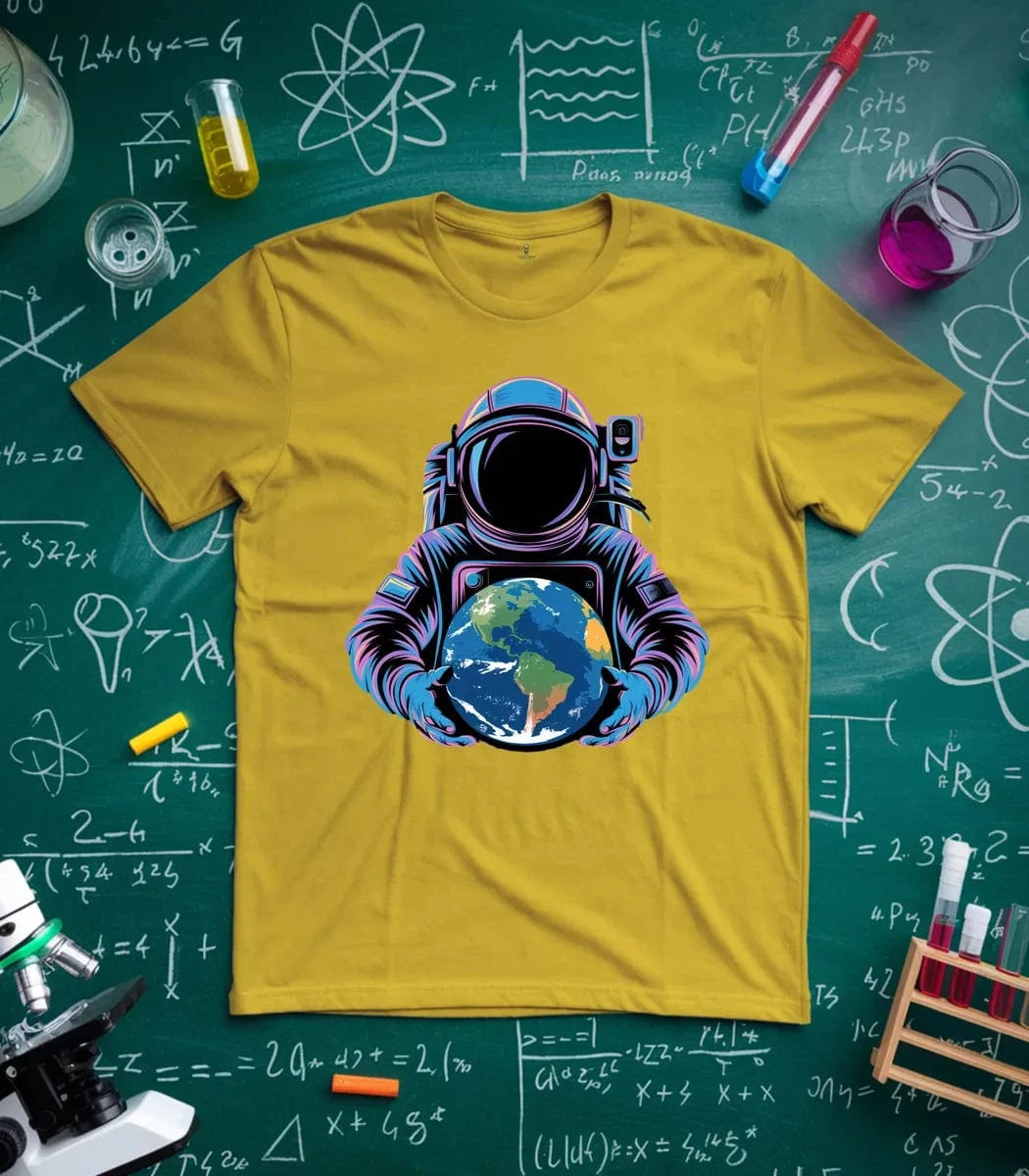 Vibrant Astronaut Holding Earth T-Shirt
