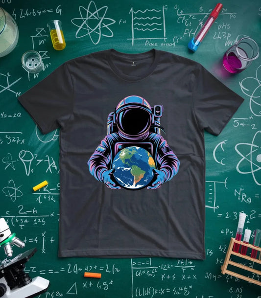 Vibrant Astronaut Holding Earth T-Shirt