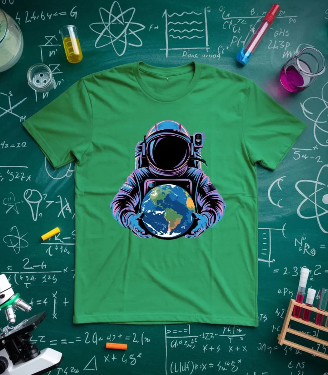 Vibrant Astronaut Holding Earth T-Shirt