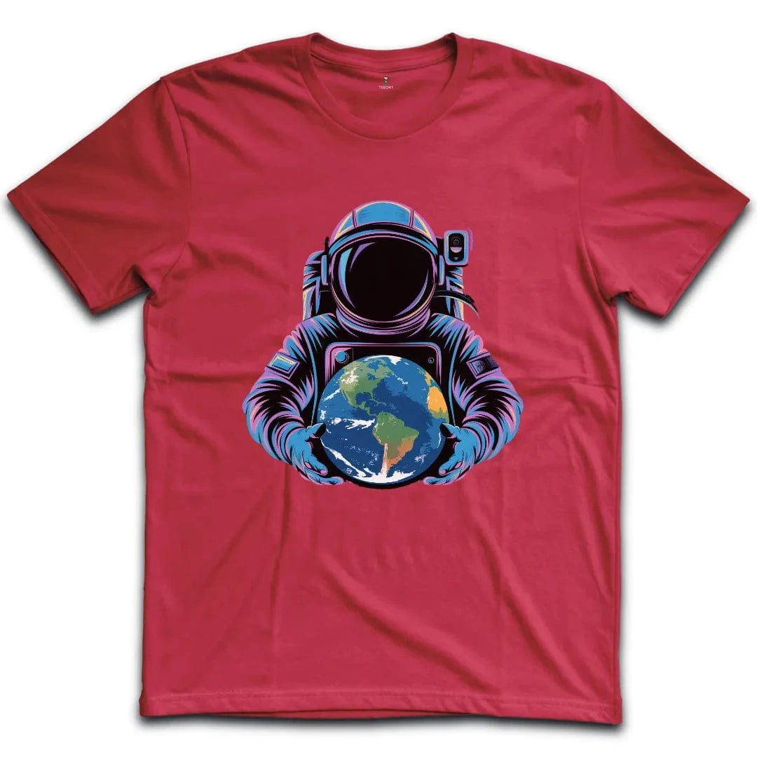 Vibrant Astronaut Holding Earth T-Shirt