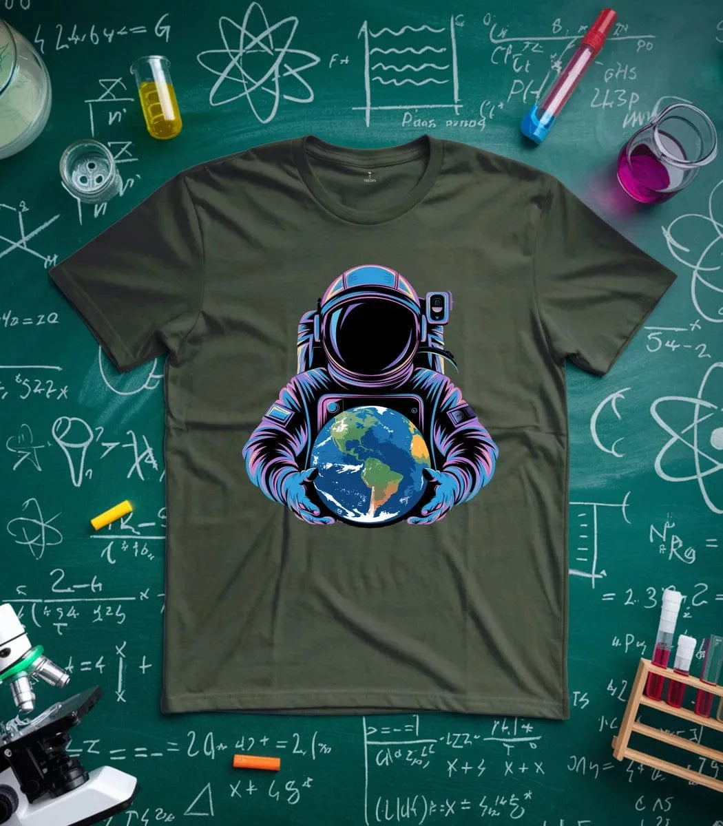 Vibrant Astronaut Holding Earth T-Shirt