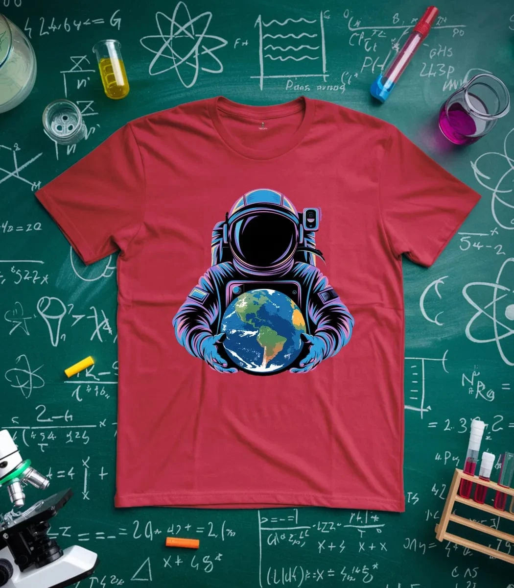 Vibrant Astronaut Holding Earth T-Shirt